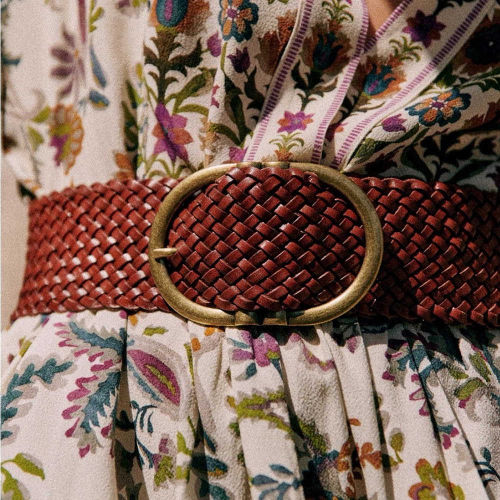 NWT Sézane Fétiche Belt in Woven Heritage Chocolate - 90cm